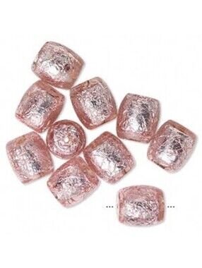 2 Pink Silver Foil 23x20mm Round Barrel Focal Beads